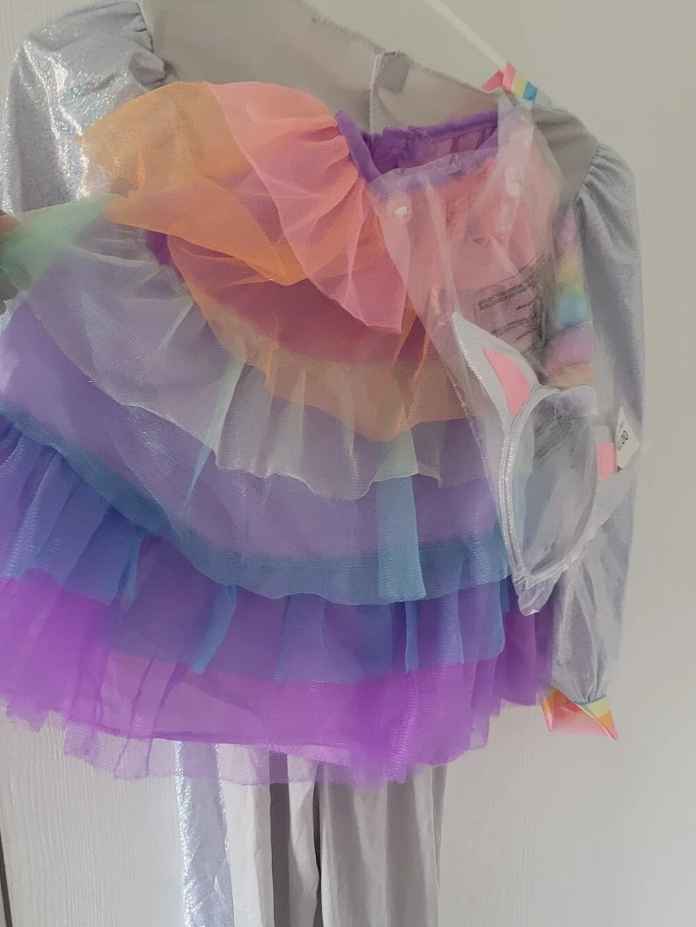 Target Rock Star Unicorn Costume Silver Multicolor Kids Sz S 6-8 Year Halloween.